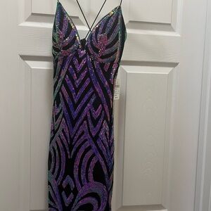 Windsor Purple and Black Mini Slip Dress Spaghetti Strap